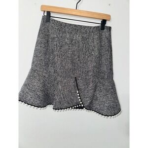 Storets Womens Mini Skirt‎ Gray Tweed Ruffle Pearl Trim Party Cocktail